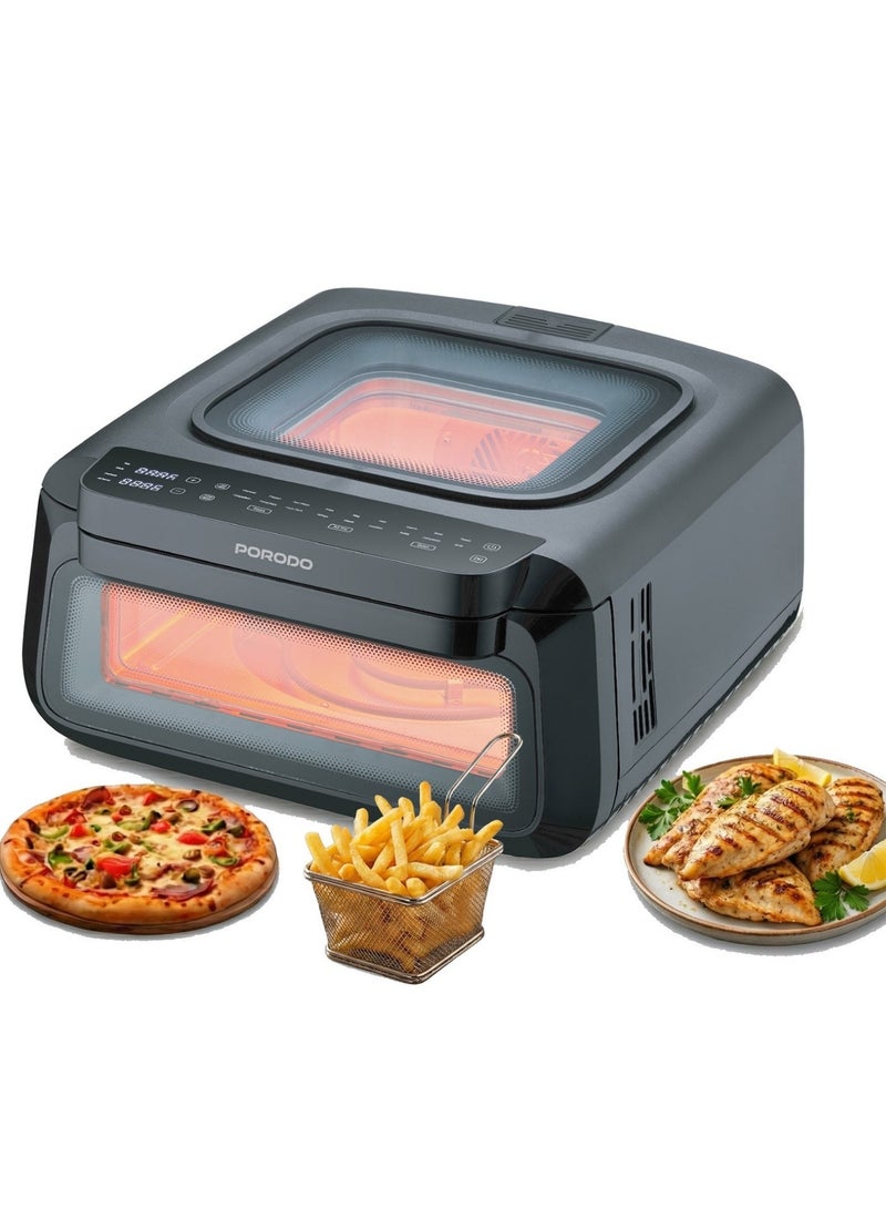 بورودو مقلاة هوائية كريسب كوك 3 في 1، صانعة بيتزا وفرن بسعة 13 لترًا و18 وضع طهي مسبق الضبط / أوضاع بيتزا متعددة / وظيفة فرن فعالة / قلي هوائي صحي / قلي هوائي / ملحقات متضمنة - أسود - Image 1